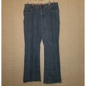 Smiths Dungarees Embroidered Flare Jeans Womens Size 14 Pockets Blue Denim Pants